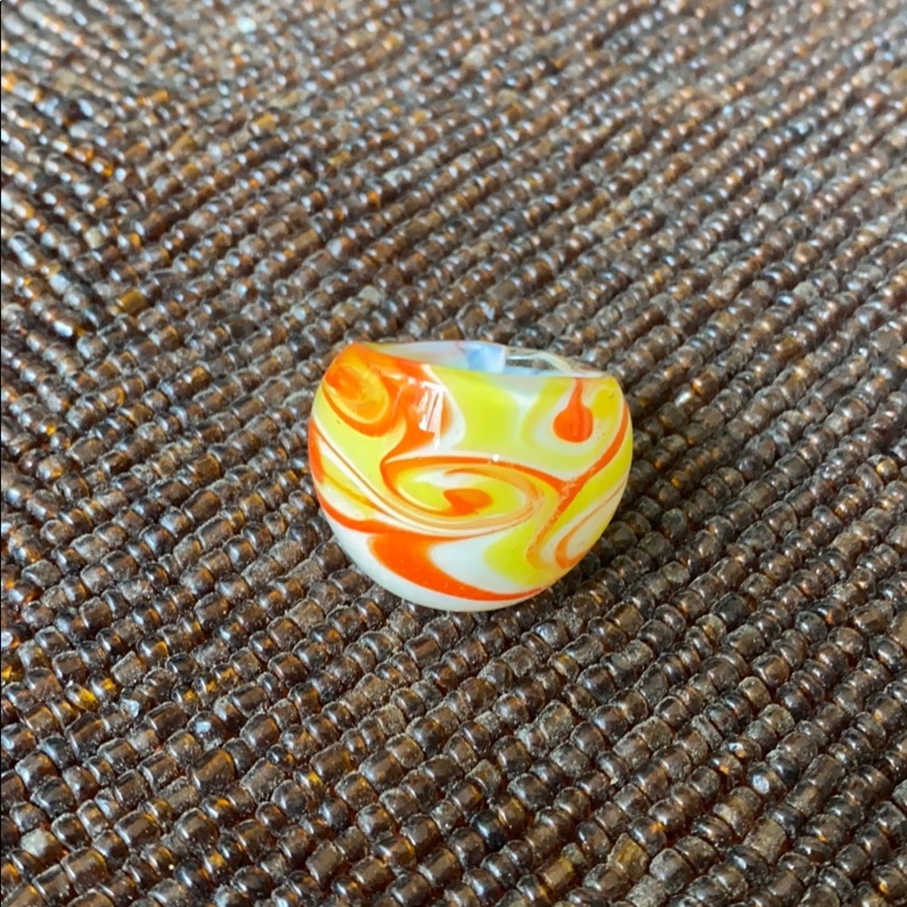 Funky Yellow and Orange Glass Ring Approx. Sz 9